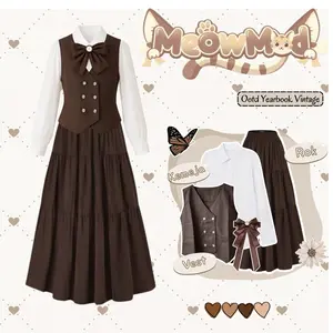 Molla Set Outfit Yearbook ( Pita + Vest + Kemeja + Rok Susun ) Setelan Simple Oneset Wanita -D13