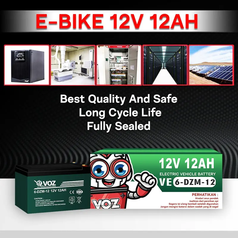 Baterai Sepeda Listrik VOZ 12V 12 Ah - Aki Kering E-Bike - Solar Cell - UPS - BTS 2