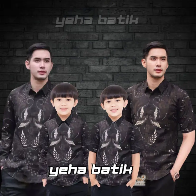 Terbaru Couple Batik Ayah dan Anak Laki laki || Kemeja Batik Pria Dewasa dan Anak Laki laki Modern Terbaru Warna Hitam Manis