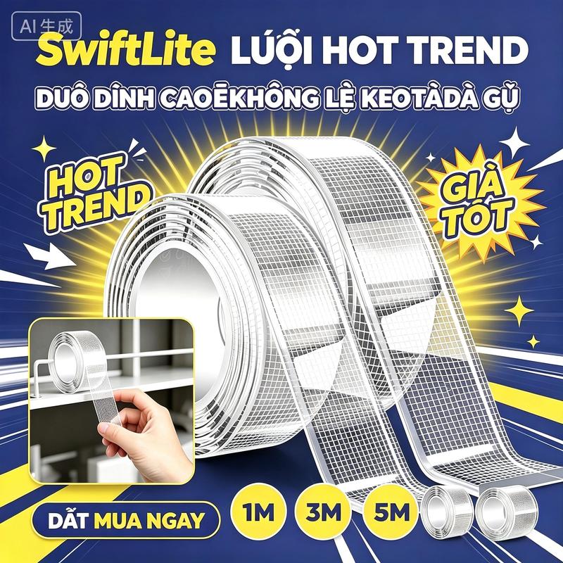 Băng Keo Nano 2 Mặt Siêu Dính Lót Lưới NANORON - Băng keo 2 mặt trong suốt Bản…