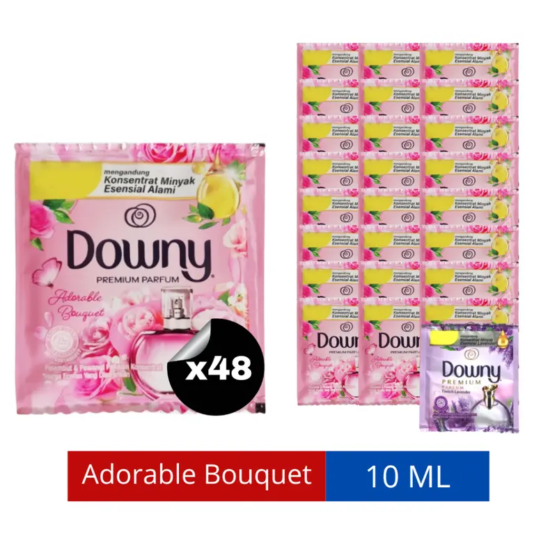 48 Pcs Downy 10 ml Paket Murah Pewangi & Pelembut Pakaian Downy Sunrise Fresh \ Floral Pink \ Sports Fresh \ Fresh Bouquet \ Adorable Bouquet \ French Lavender \ Passion \ Mystique \ Anti Apek Renceng 3