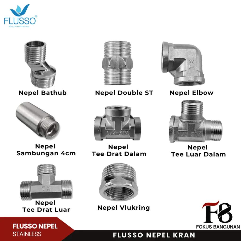 FLUSSO - Nepel Double Sambungan Pipa Dart 1/2 Luar Stainless | 244