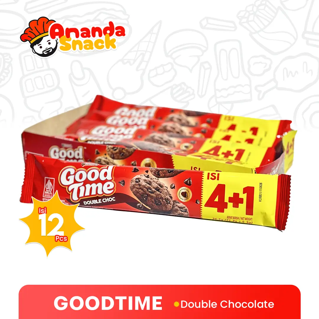 GOODTIME - Biskuit/Cookies Double Chocolate Isi 12 Pcs - Cemilan - Wafer - Coklat