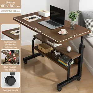 BGsport Meja Laptop Desk Portable MEJA 1812 & 1815 Adjustable 60x40x68-90 cm with Rak Penyimpanan Multifungsi dan Roda Ukuran 60x40x68-85 cm for Travel