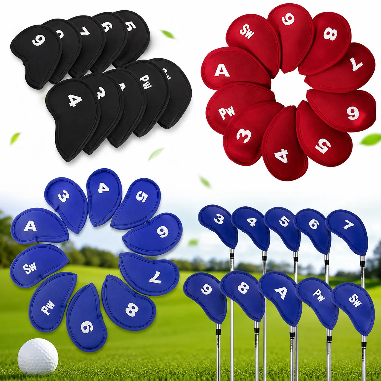 Golf Iron Head Cover Set 10 PCS Sarung Kepala Stick Golf Pelindung Club Anti Gores