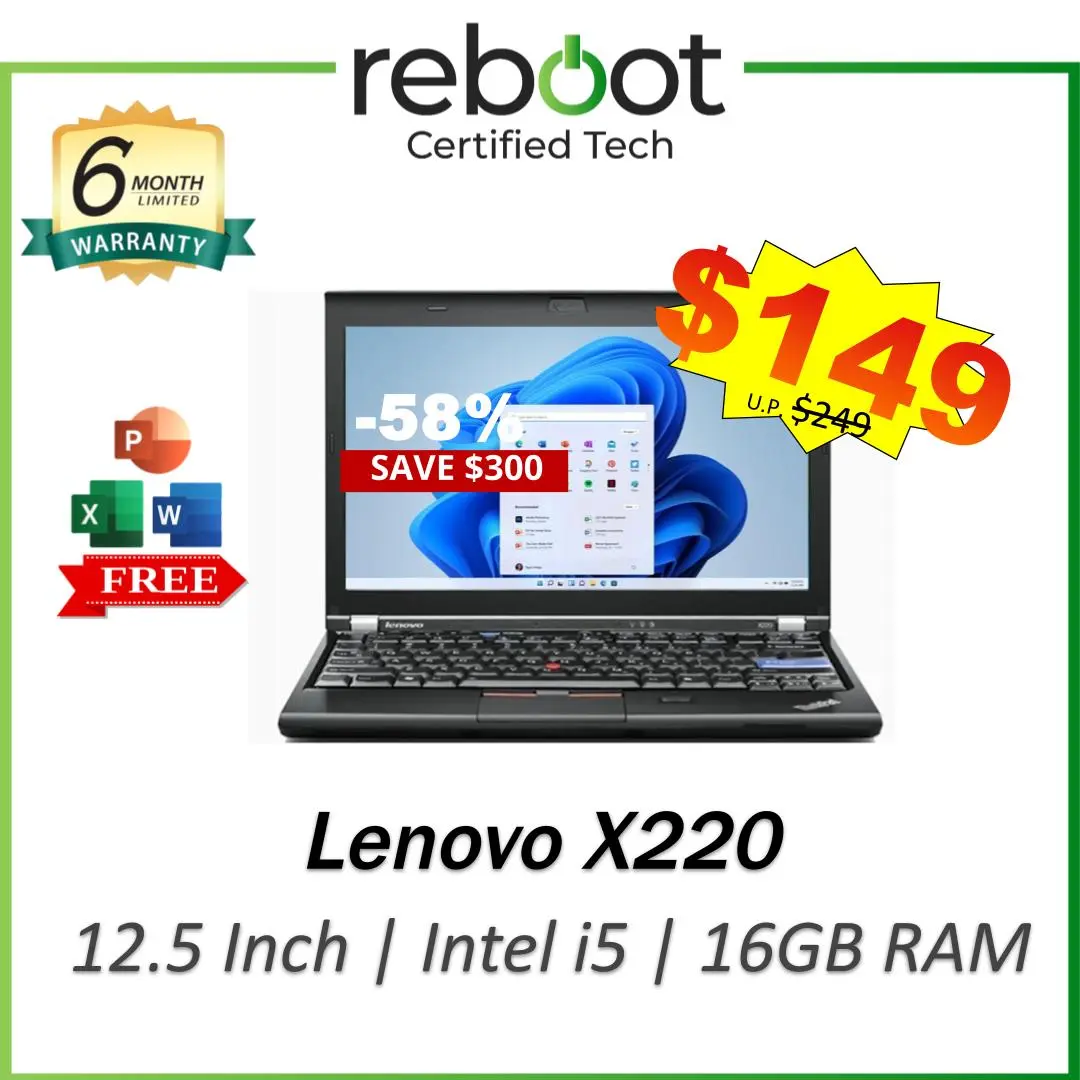 [Refurbished] Lenovo X220 / 12.5 Inch Laptop / Intel i7 & Intel i5 / SSD Drive / 16GB RAM / Windows 11 + Free MS Office / Local Seller / Fast Shipping!