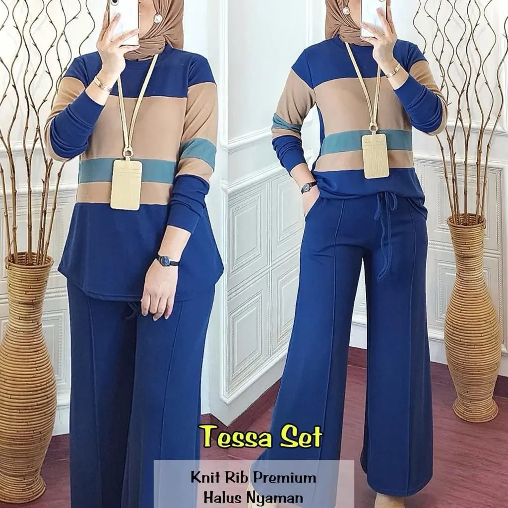 SETELAN WANITA ONE SET FASHION LD 110-120 BAHAN KNIT RIB PREMIUM TESSA SET