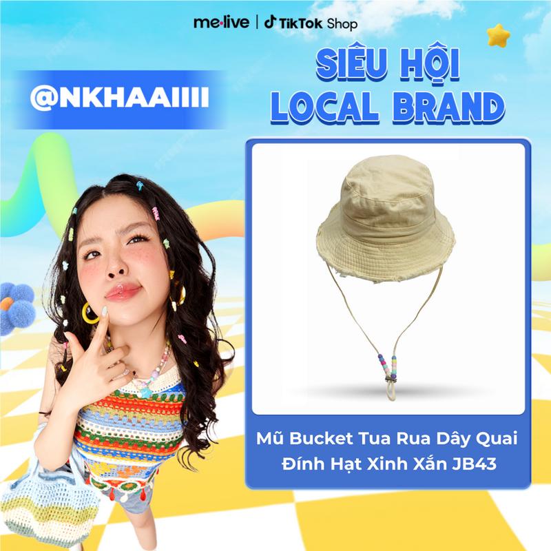 Mũ Bucket Tua Rua Dây Quai Đính Hạt Xinh Xắn JB43 Jussy Fashion Kiểu Nón Tai Bèo Nam Nữ Có Dây Rút Thu to Nhỏ Voi