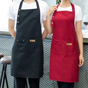 Celemek Anti Air Waterproof Apron Masak Barista Coffe Bartender Cream Abu Merah Unisex Korea Style Polyester