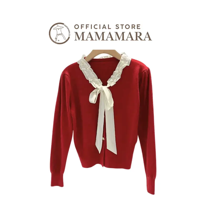 MAMAMARA - Atasan Rajut Blouse Wanita Leher Pita Syal Round Neck Simple 7