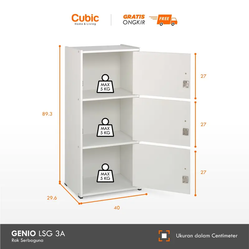 Cubic Rak Pintu 3 Susun Minimalis / Lemari Serbaguna / GENIO LSG 3A 1