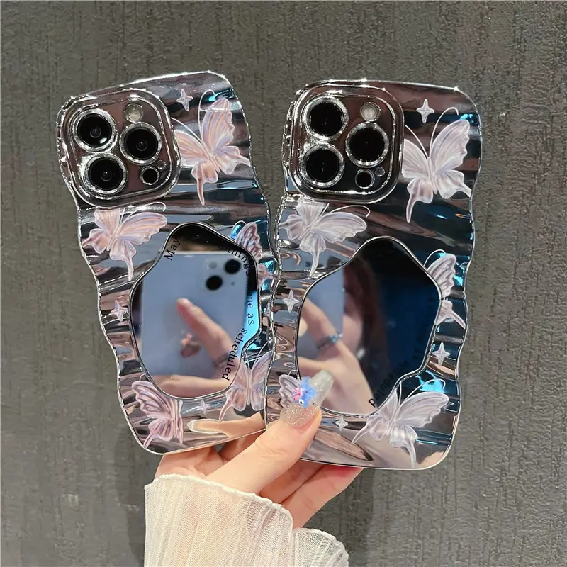 Kupu-kupu bentuk bergelombang case OPPO seri Cocok dengan OPPO A15 A16 A17 A3S A52 A53 A54 A55 A7 A74 A8 A9  cermin casing Cocok reno5 6 7 softcase Cocok Realme 5 7 8 9 10 C11 C15 C17 C20 C21Y C30 C35 C53 C55  Ponsel Cover tahan guncangan Penutup Silikon