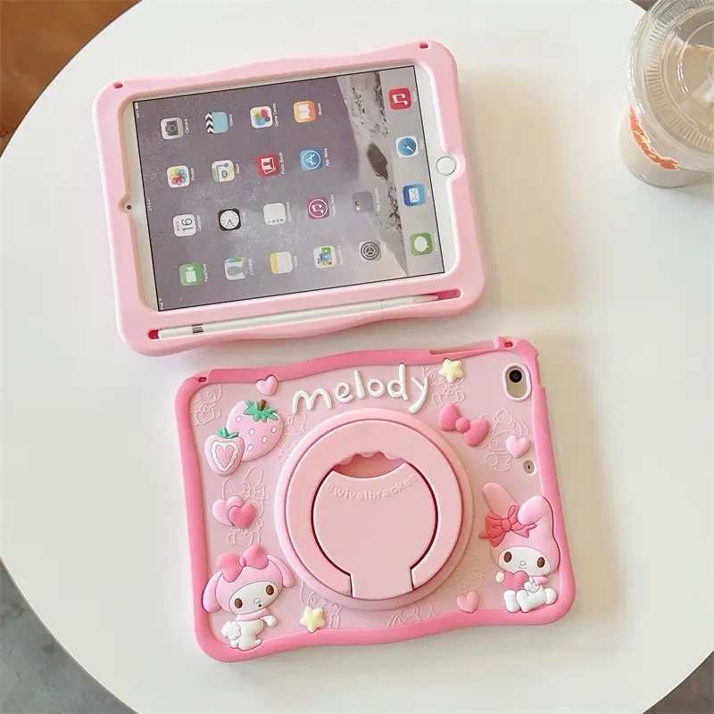 BONUS PEN STYLUS!! Case Lucu iPad Gen 10 10.9" iPad 7 8 9 10.2" iPad 5 6 Air 1 Air 2 Pro 9.7inch iPad Air3 Pro 10.5" iPad Mini 1 2 3 4 5 6 iPad Pro Air 4 Air 5 iPad Pro 11inch Silikon Stand Ring 360 Melody Lotso Kuromi Cinnamorol Astronout Plastik 3