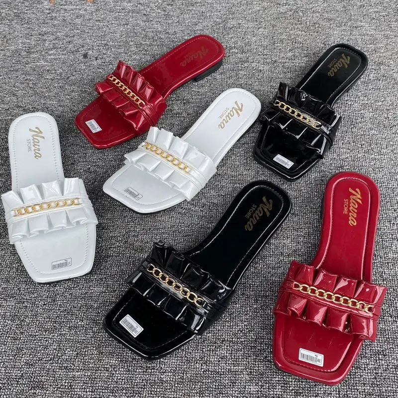 Sendal Teplek Kokop Tali Rantai Flat Slop Wanita - Shoes, Karet