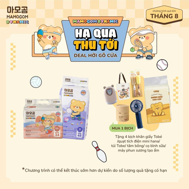 [MAMOGOM DYNAMIC x TRƯỜNG THỊNH] [Kèm quà tặng] 01 bịch tã/bỉm dán/quần MAMOGOM DYNAMIC mềm mịn thấm hút cho bé