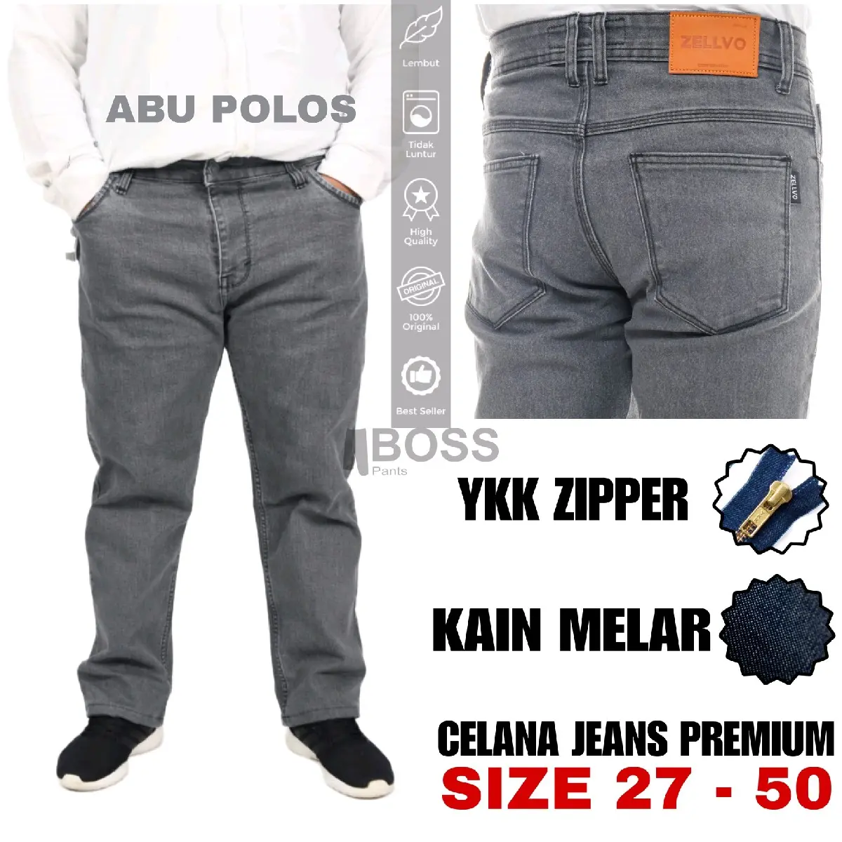 ZELLVO - Celana Jeans JUMBO GREY Panjang Slimfit Stretch Premium Soft Jeans Nyaman Tebal Melar Santai Distro