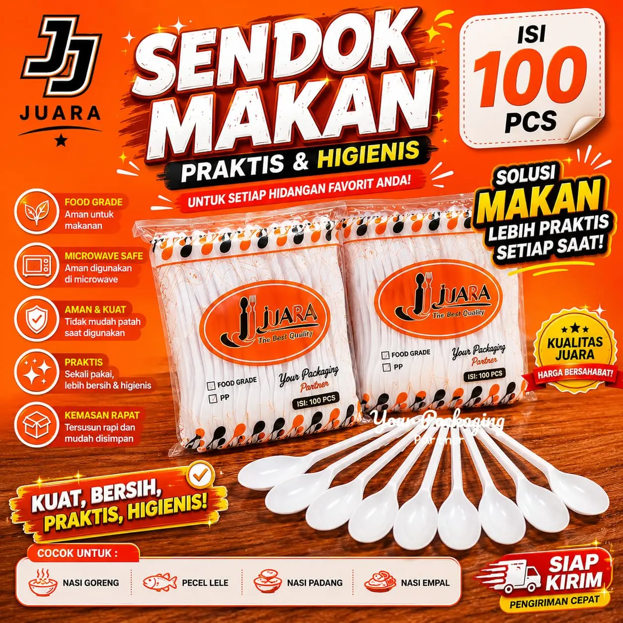 Sendok Makan JJ Juara Plastik Model Suapi Ekonomis isi 100 Pcs