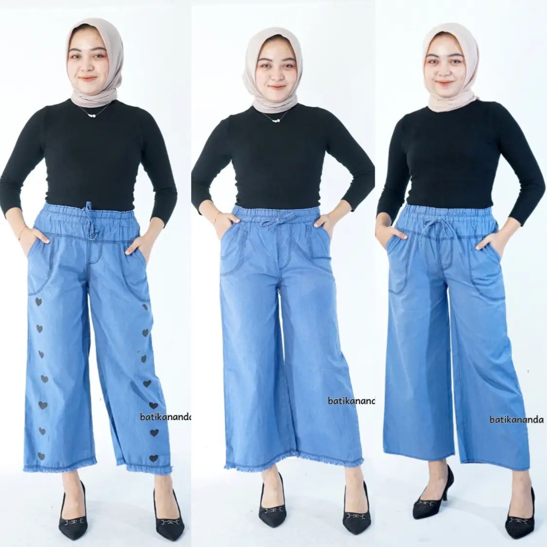 LOVE PANT CELANA KULOT PINGGANG FULL KARET // 3 PCS 100 RIBU Santai Denim Jeans Wanita Panjang Dewasa Cewek
