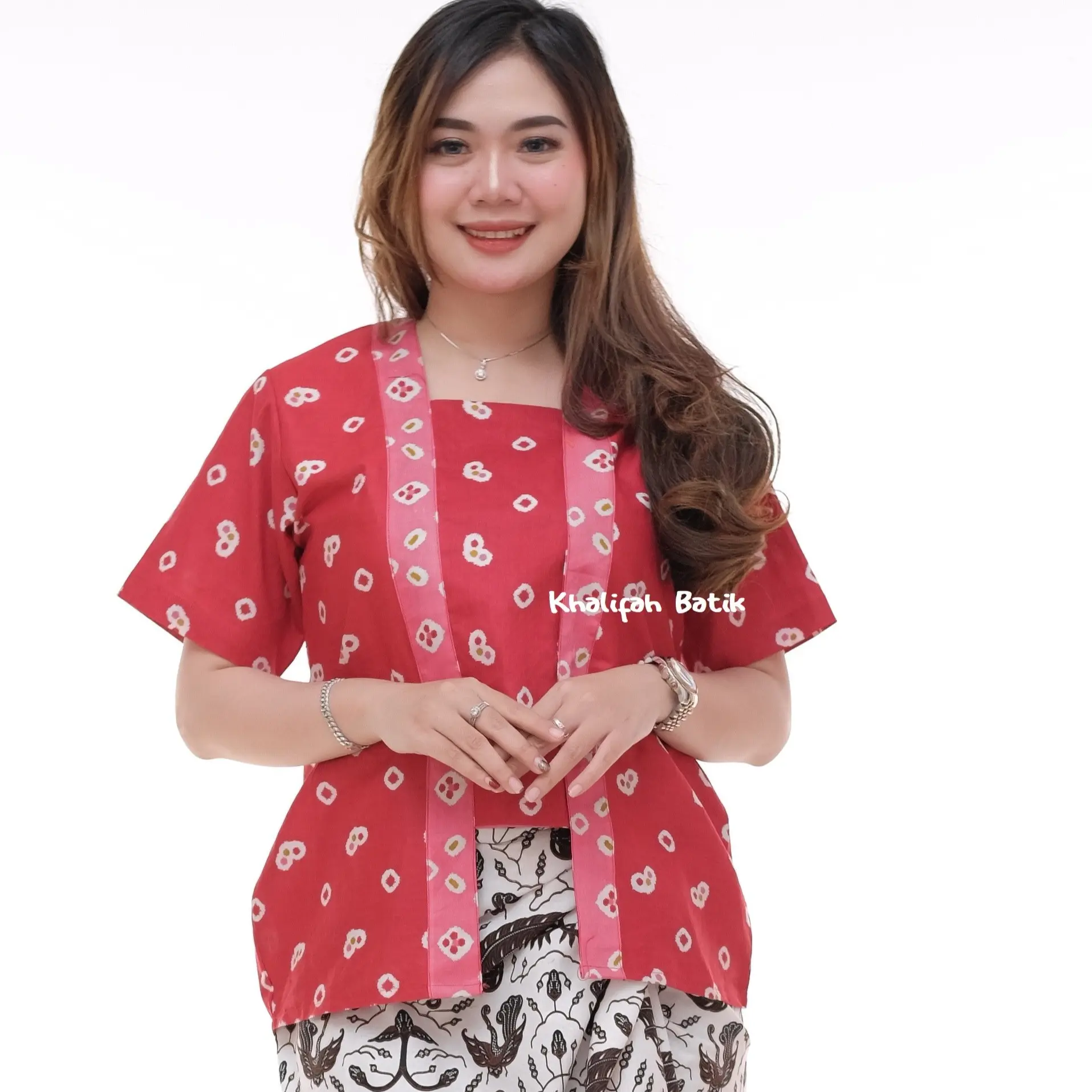 Baju  Seragam Kebaya Motif  Batik Jumputan Kutu Baru Lengan Pendek Jumbo Katun Wanita Dewasa Dress Kancing