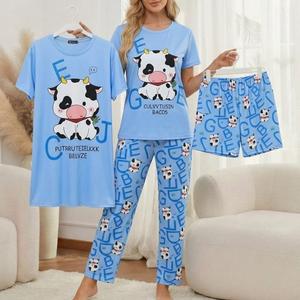 Conjunto de Pijama de 4 Piezas para Mujer - Incluye Top de Manga Corta, Shorts, Pantalón Largo y Vestido de Dormir Mid-Length, Tejido Ultra Suave y Transpirable para Máxima Comodidad en el Hogar​