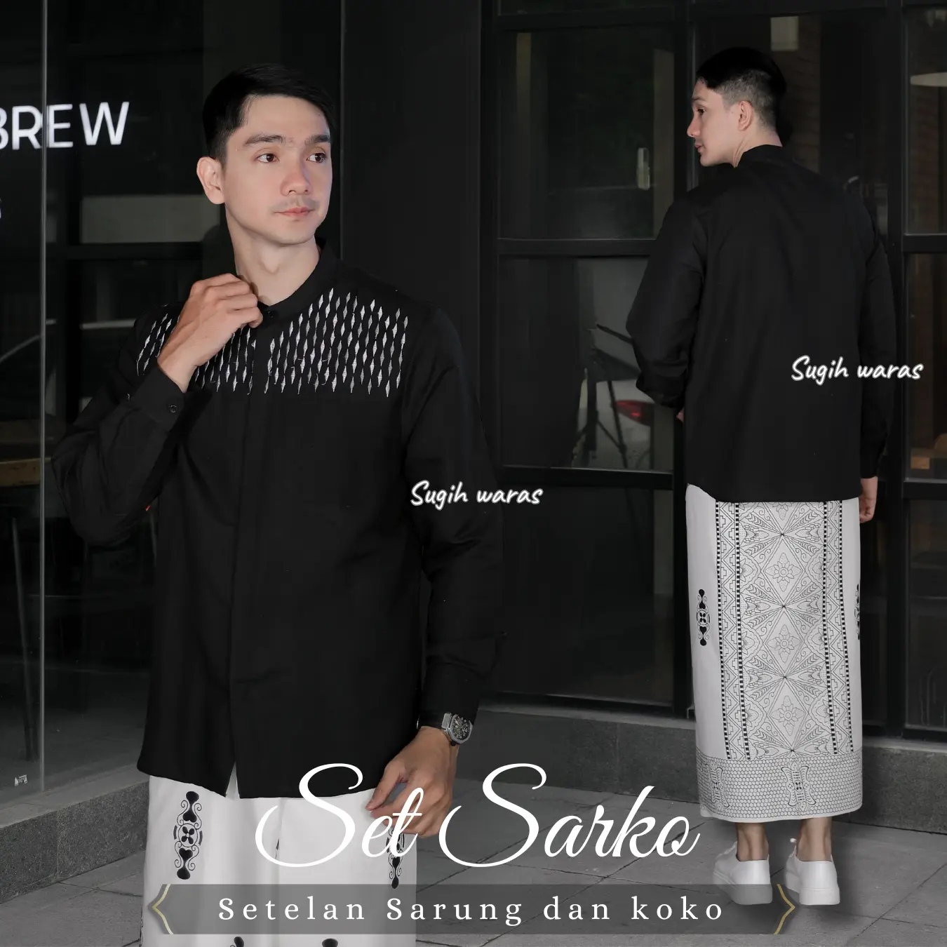 SARUNG PUTIH KOKO HITAM PANJANG