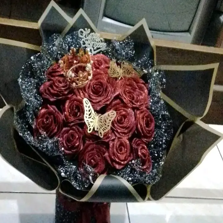 buket bunga pita satin Glitter kupu-kupu