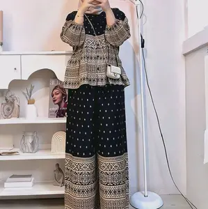 ONE SET RAYON Rempel-Rafella Set Rayon Wanita Kekinian Motif full kancing dan resleting Celana kulot Baju Atasan Dewasa Nyaman Melar Variasi Bawahan Kulot oneset Jumbo Setelan