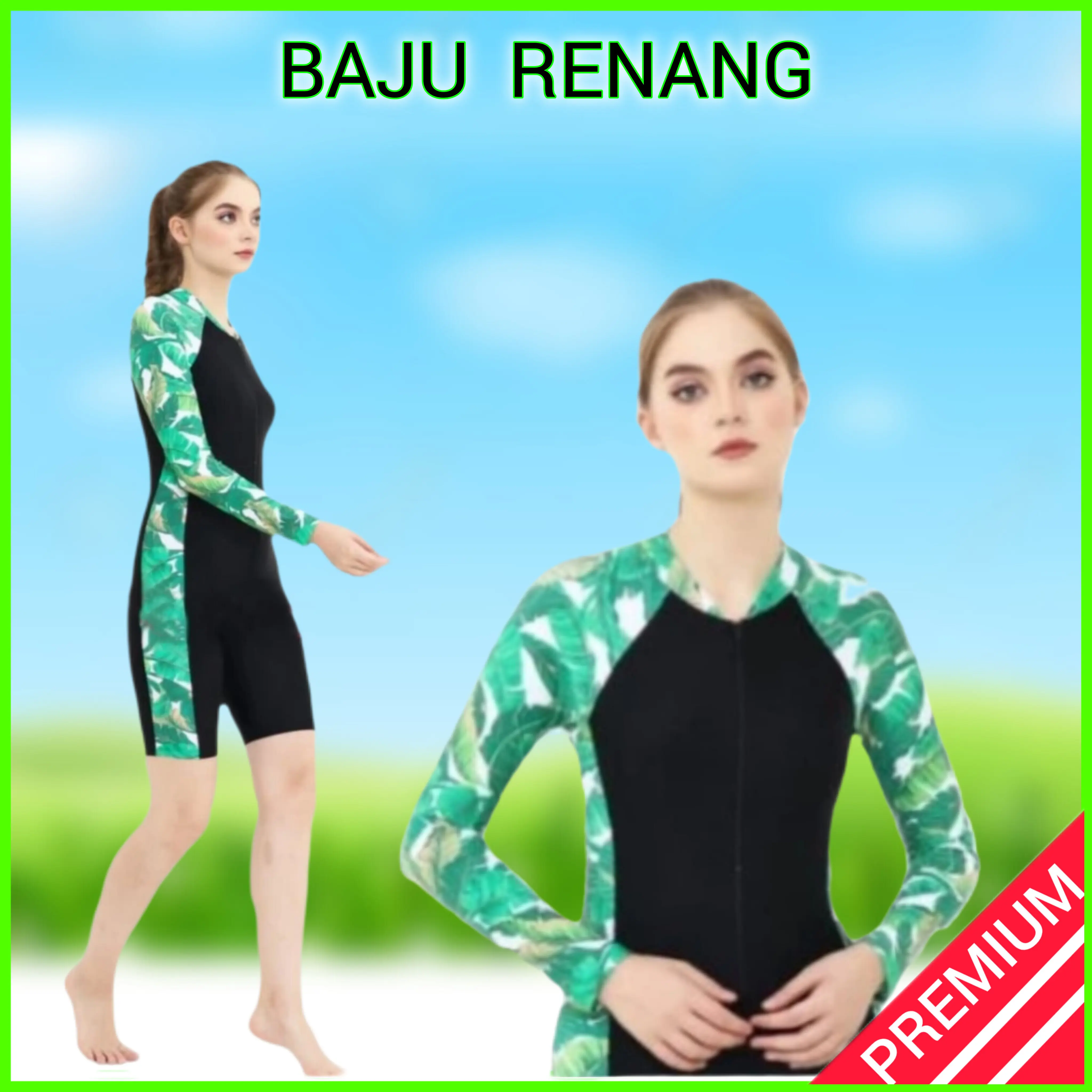 Baju Renang Wanita Lengan Panjang Motif Cantik Ada Lapisan CUP BH Pakaian Berenang Cewek Remaja Dewasa Model Diving Selam Surfing Celana Pendek Menyatu Ready Big Size JUMBO Swimsuit Perempuan Terbaru Bahan Premium Murah Bisa COD