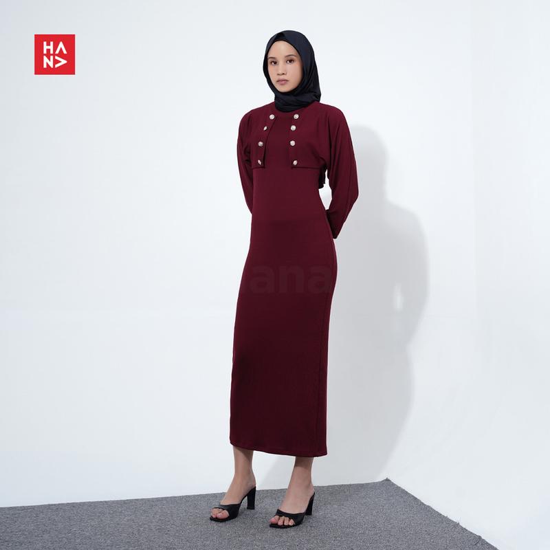 Hana Fashion - Caroline Long Dress/Dress Outer Set Wanita/ Long Dress Simple/ Long Dress Casual/ Dress Casual/ Dress Panjang/ Setelan Dress Blazer/ Long Dress Lebaran/ Baju Lebaran - CD291 4