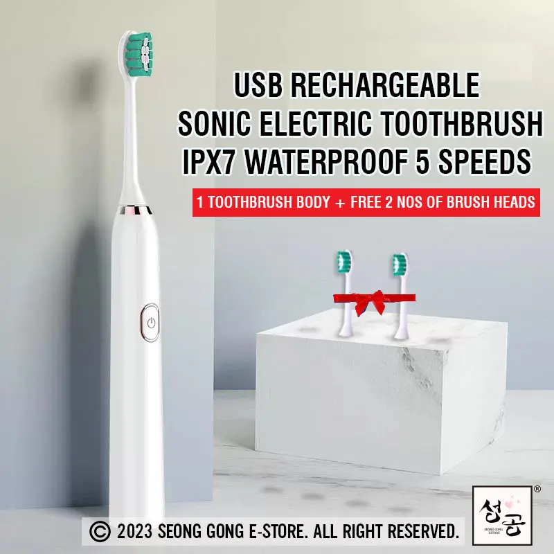 Sonic Electric Toothbrush Optional 5 Modes Ultrasonic USB Charging Built-in 2 Minute Timer free 2 brush heads dental cleaning