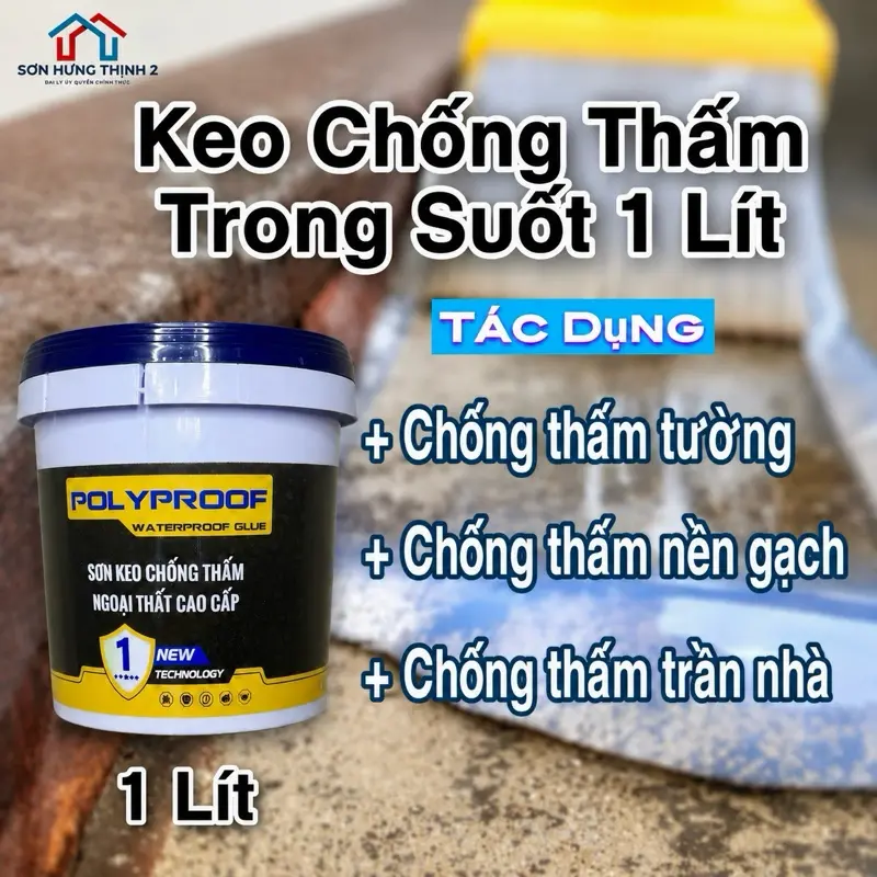 Keo chống thấm nước Trong Suốt Polyproof 1 Lít, chống thấm nền gạch Sân thượng, chống thấm tường nhà, chống thấm trần nhà, sân thượng, mái tôn
