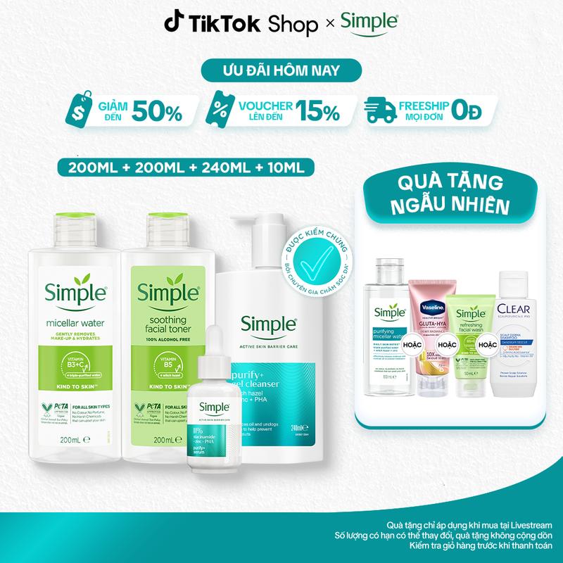 [1] [MỚI] Nước Tẩy Trang & Toner 200ml Cho Da Nhạy Cảm Sữa Rửa Mặt 240ml & Serum 10ml Purify+ Kiềm Dầu, Giảm Mụn Sau 7 Ngày
