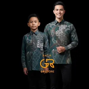 Kemeja Batik Couple Ayah Anak Laki Laki Kekinian Motif Merak Hijau Emerald Coklat Kemeja Batik Ayah Dan Anak Laki Laki Lengan Panjang Batik GR Store