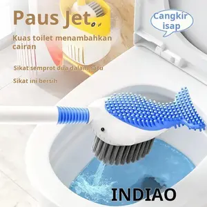 Sikat toilet rumah tangga, sikat pembersih toilet menyeluruh, sikat panjang yang dipasang di dinding dengan alas. gagang panjang warna biru sikat & kop sedot toilet Brush