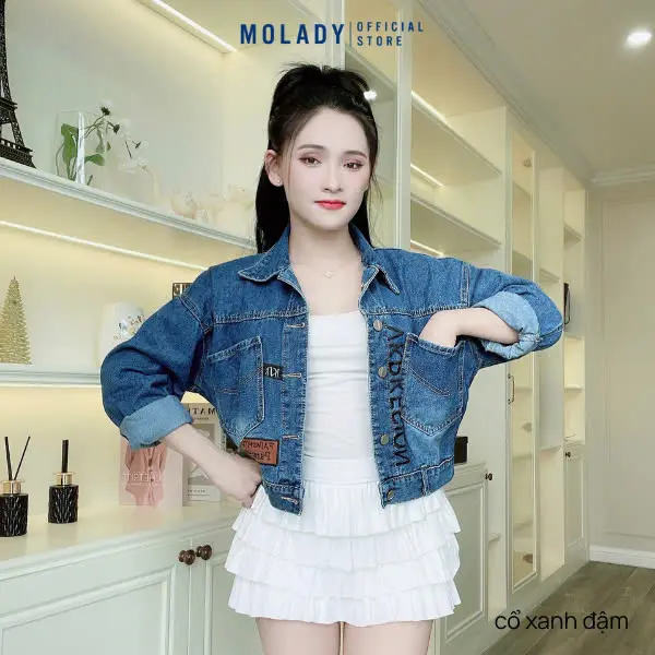 Áo Khoác Jean Nữ MOLADY K55 Thiết Kế Phối Da Sang Chảnh Top Jacket Cotton