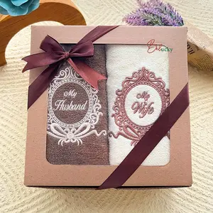 Handuk Couple Seserahan Hampers Ready Bordir Pasangan Gift Set Box Kado Pernikahan Wedding Gift + Box + Kartu ucapan Buket Bouquet Bunga-MIRROR