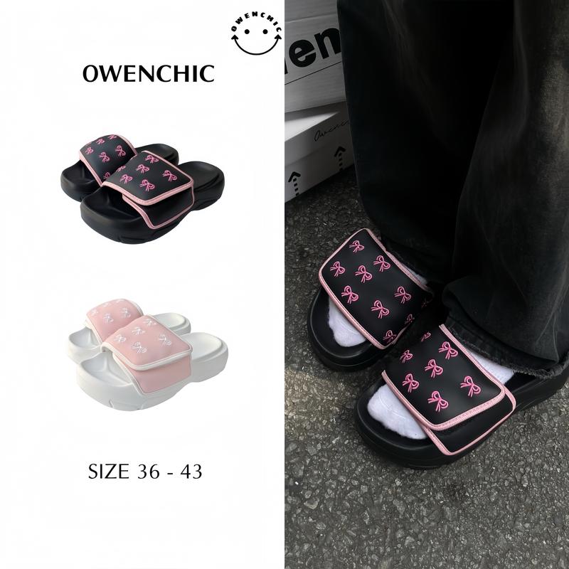 Dép Owenchic Nơ Thêu Quai Dán OWC9 Quai Dán Êm Chân Dễ Thương Fullbox Hỗ trợ đổi size Bảo Hành