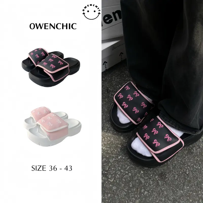 Dép Owenchic Nơ Thêu Quai Dán (OWC9) Quai Dán Êm Chân Dễ Thương Fullbox / Hỗ trợ đổi size / Bảo Hành 0