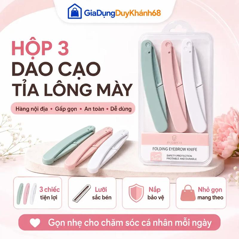 Hộp 3 Dao Cạo Tỉa Lông Mày Nội Địa Dao Tạo Dáng Chân Mày Cạo Lông Mặt An Toàn…