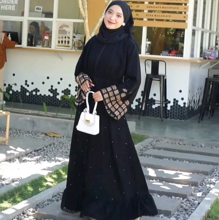Abaya SHEFNA Hitam Bordir Busui Dress maxi gamis wanita muslimah lebaran murah elegant remaja kekinian lokal 2