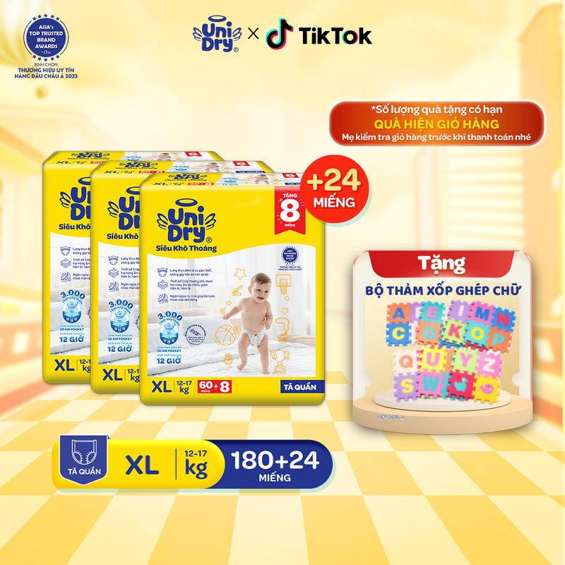 Combo 3 Tã quần UniDry Siêu khô thoáng gói Super Jumbo Size M76 L68 XL60 XXL54