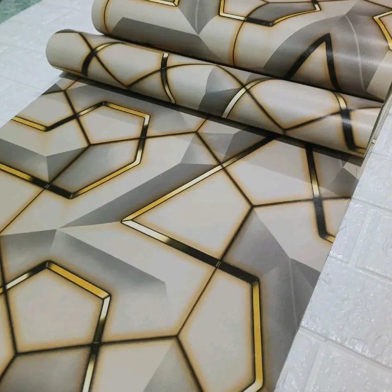 Wallpaper Sticker Dinding Motif Geometrik Arizonal Putih Dof List Gold Bahan Kertas PVC Full Lem Perekat Natural Minimalis Premium COD 0