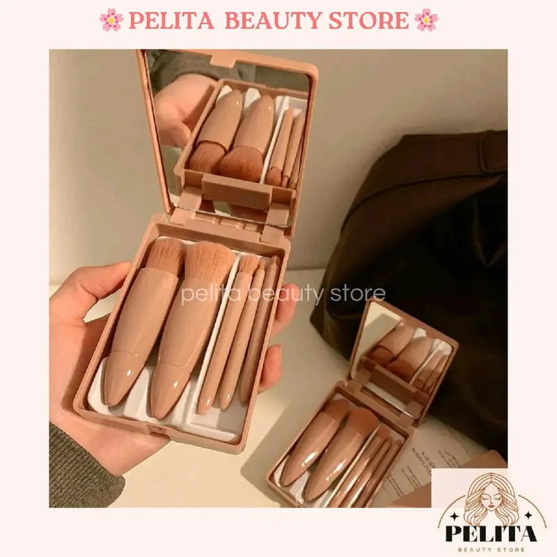 Kotak box make up 5 kuas brush + cermin set 5 in1  makeup kosmetik portable 2