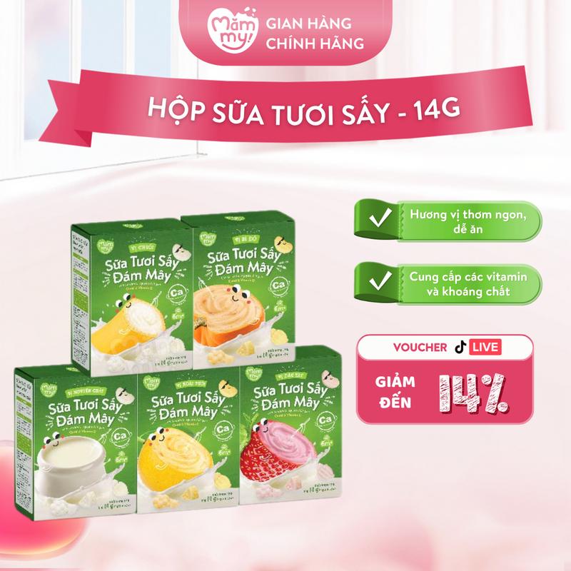 Sữa Tươi Chua Sấy Đám Mây MĂMMY Đủ Vị (Xoài Tươi, Bí Đỏ, Dâu Tây, Chuối, Nguyên Chất) Giàu Dinh Dưỡng, Thơm Ngon Tự Nhiên Cho Bé Từ 6 Tháng, Hộp 14gr (3,5gr x 4)