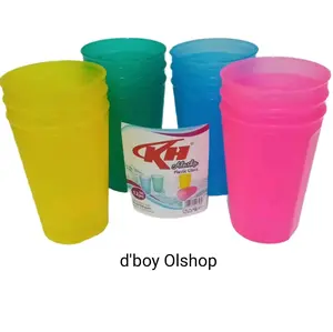 12 Gelas Alaska / Gelas Minum Plastik Warna Warni