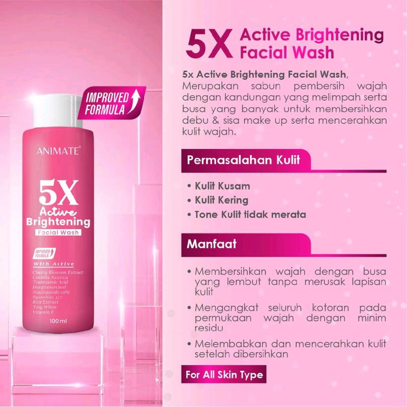 Animate 5X Active Brightening Facial Wash 100ml 2