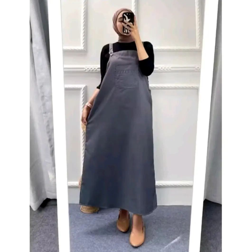 Overall Katun Polos Dress Panjang Wanita Temi Jumsuit Baju Kodok Perempuan Dewasa
