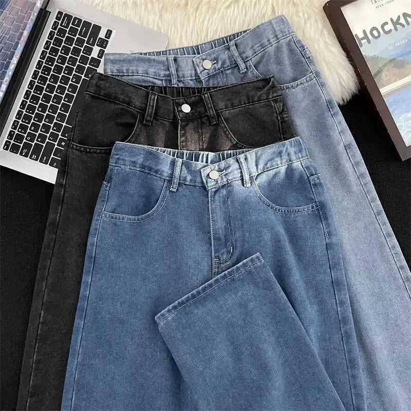 Quần jeans dáng rộng phong cách đơn giản, unisex, túi mini, dành cho nam và nữ,…