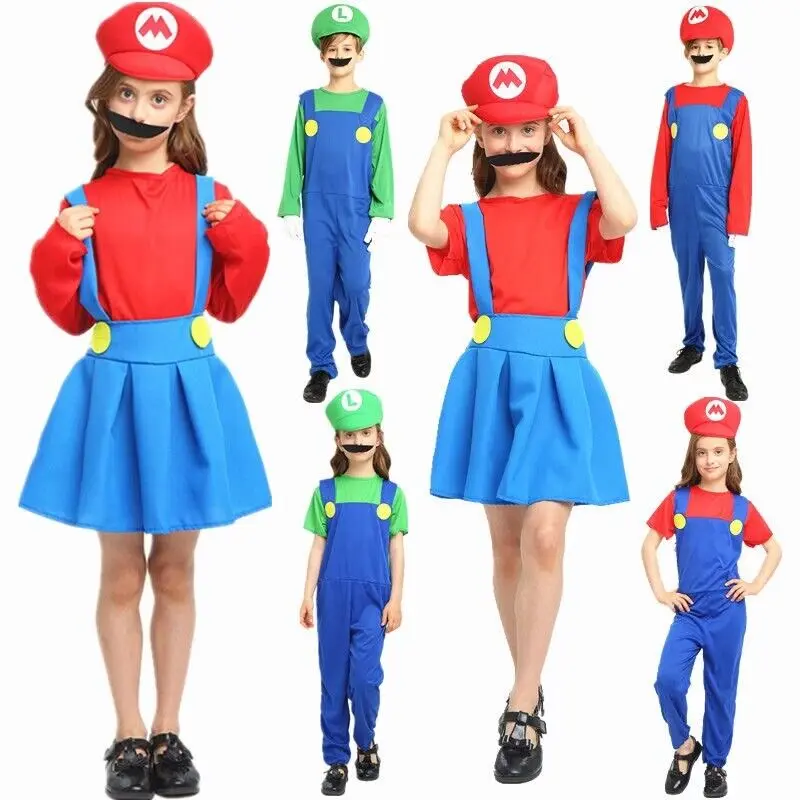 Halloween Costumes Super Mario Luigi Brother Costume Cartoon Family Clothes Kids Boys Girls Cosplay Jumpsuit