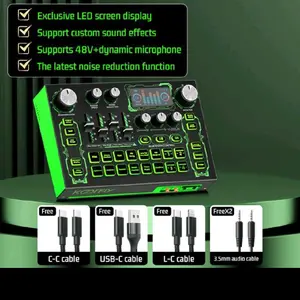 Koorfly KF01 Profesional Live Sound card Live Mixer 48V Recording/ 4Diy Effeck Suara LCD Layar Display Mendukung 2Hp sinkrone Live Stream/Untuk PC/Laptop/Mac Audio Kartu Suara Karaoke Microphone Soundcard komputer KF01 HITAM